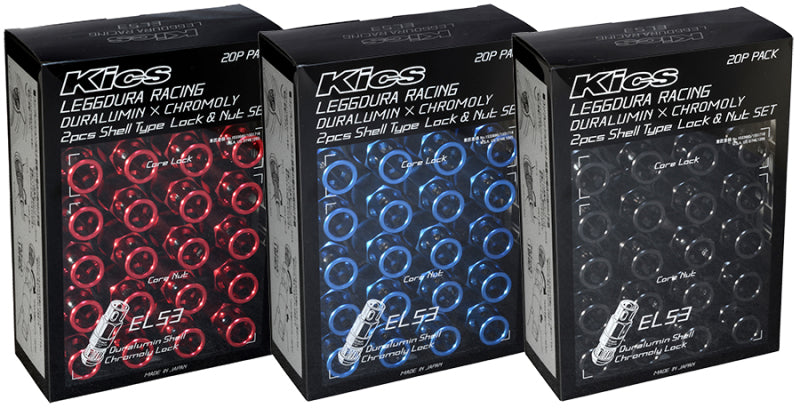 Project Kics Leggdura Racing 53mm EL53 Shell Type Lug Nut 16 Pcs + 4 Locks 12X1.25 Black-thumbmail-1