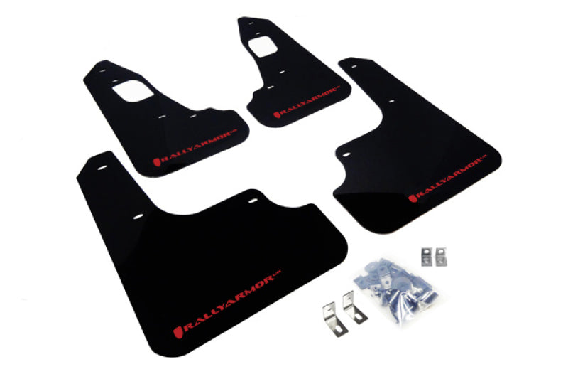 Rally Armor 08-17 Mitsubishi EVO X Black UR Mud Flap w/ Red Logo-thumbmail-1