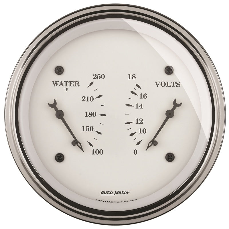 AutoMeter Gauge Dual Wtmp & Volt 3-3/8in. 250 Deg. F & 18V Elec Old Tyme White-thumbmail-1