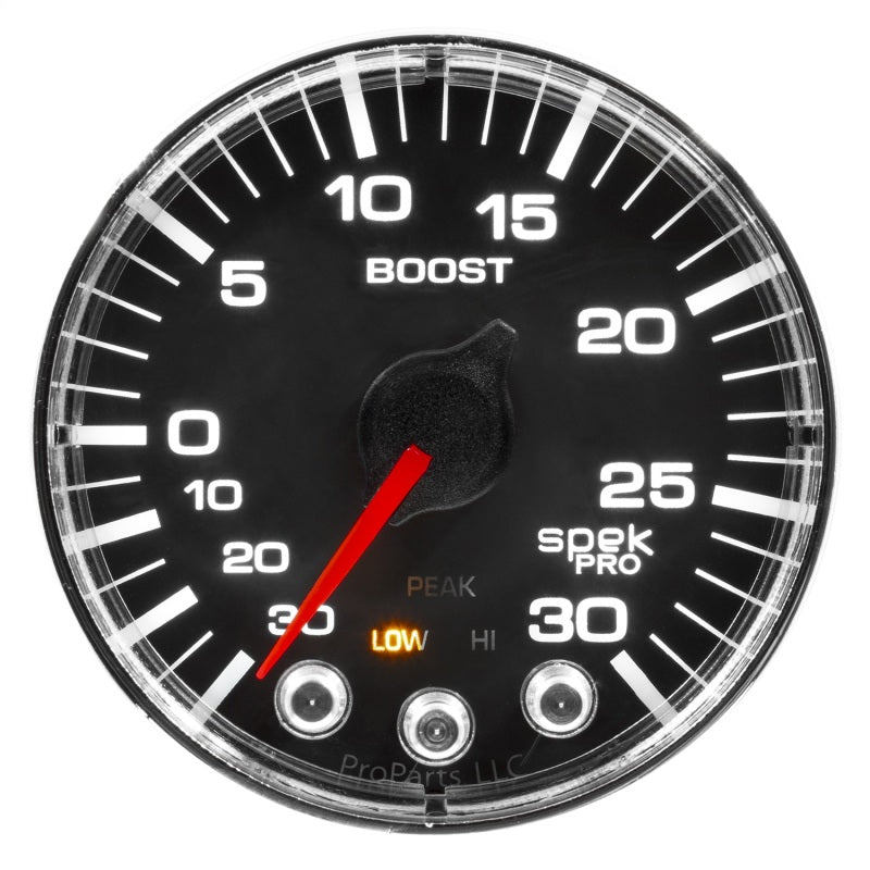 Autometer Spek-Pro Gauge Vac/Boost 2 1/16in 30Inhg-30psi Stepper Motor W/Peak & Warn Black/Chrome-thumbmail-3
