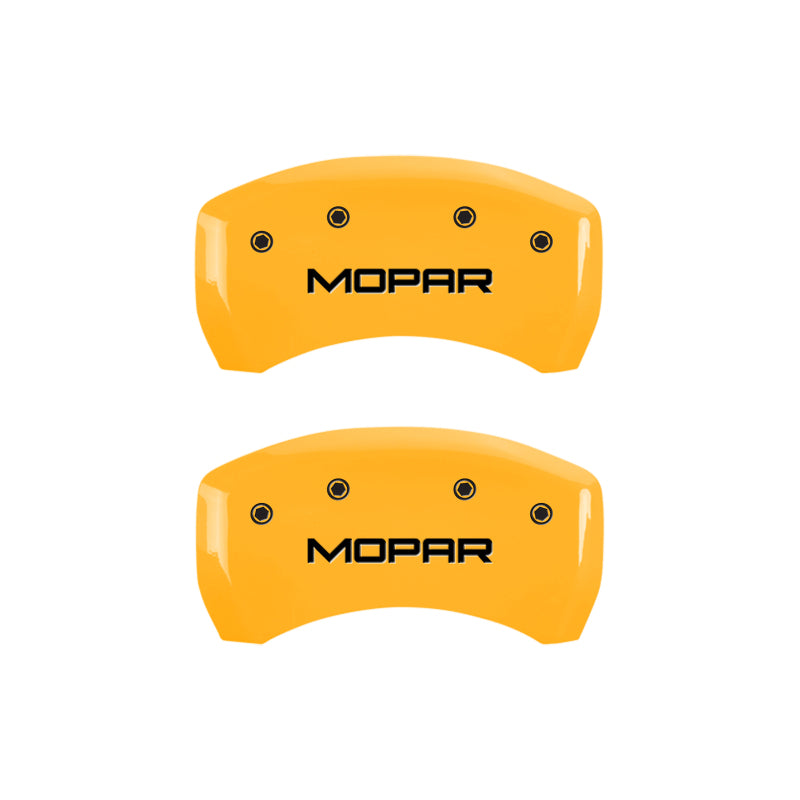MGP 4 Caliper Covers Engraved Front & Rear Mopar Yellow Finish Black Char 2006 Dodge Charger-thumbmail-4