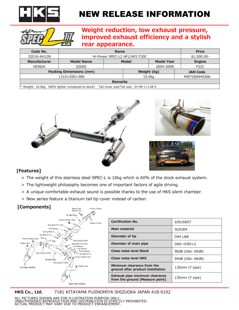 HKS Hi-Power Muffler SPEC-L II - AP2 F22C S2000 Honda-thumbmail-3