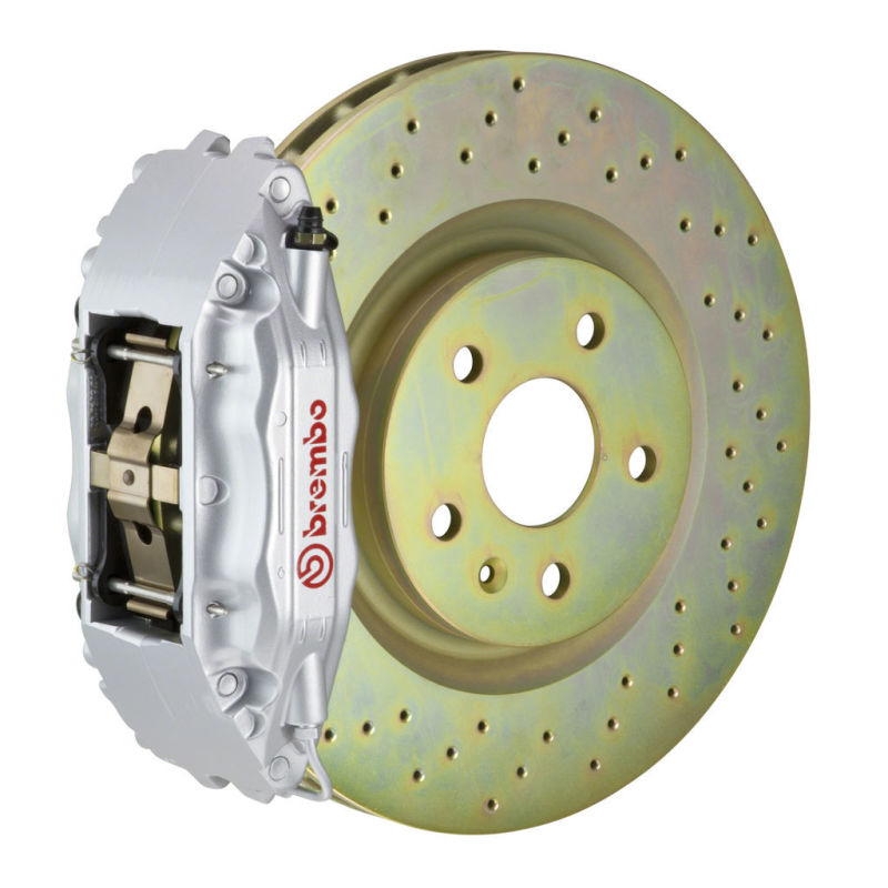 Brembo 05-14 Mustang GT Excl non-ABS Equipped Fr GT BBK 4Pist Cast 2pc 355x32 1pc Rtr Drill-Silver-thumbmail-1
