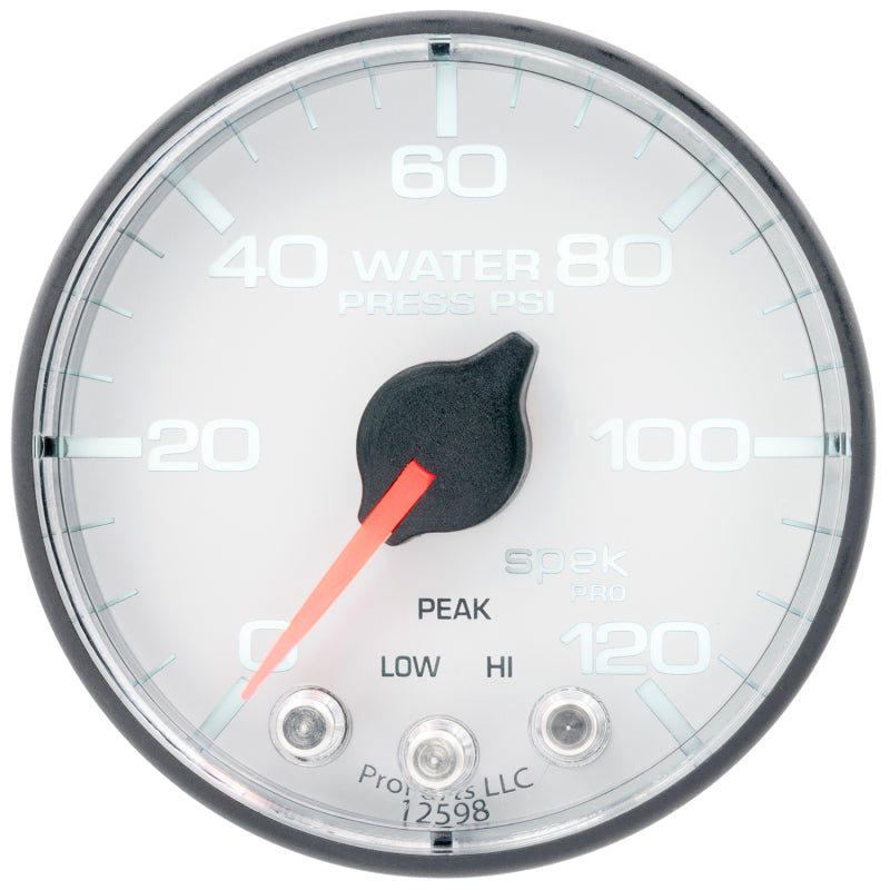 Autometer Spek-Pro 2 1/16in 120PSI Stepper Motor W/Peak & Warn White/Black Water Pressure Gauge-thumbmail-3
