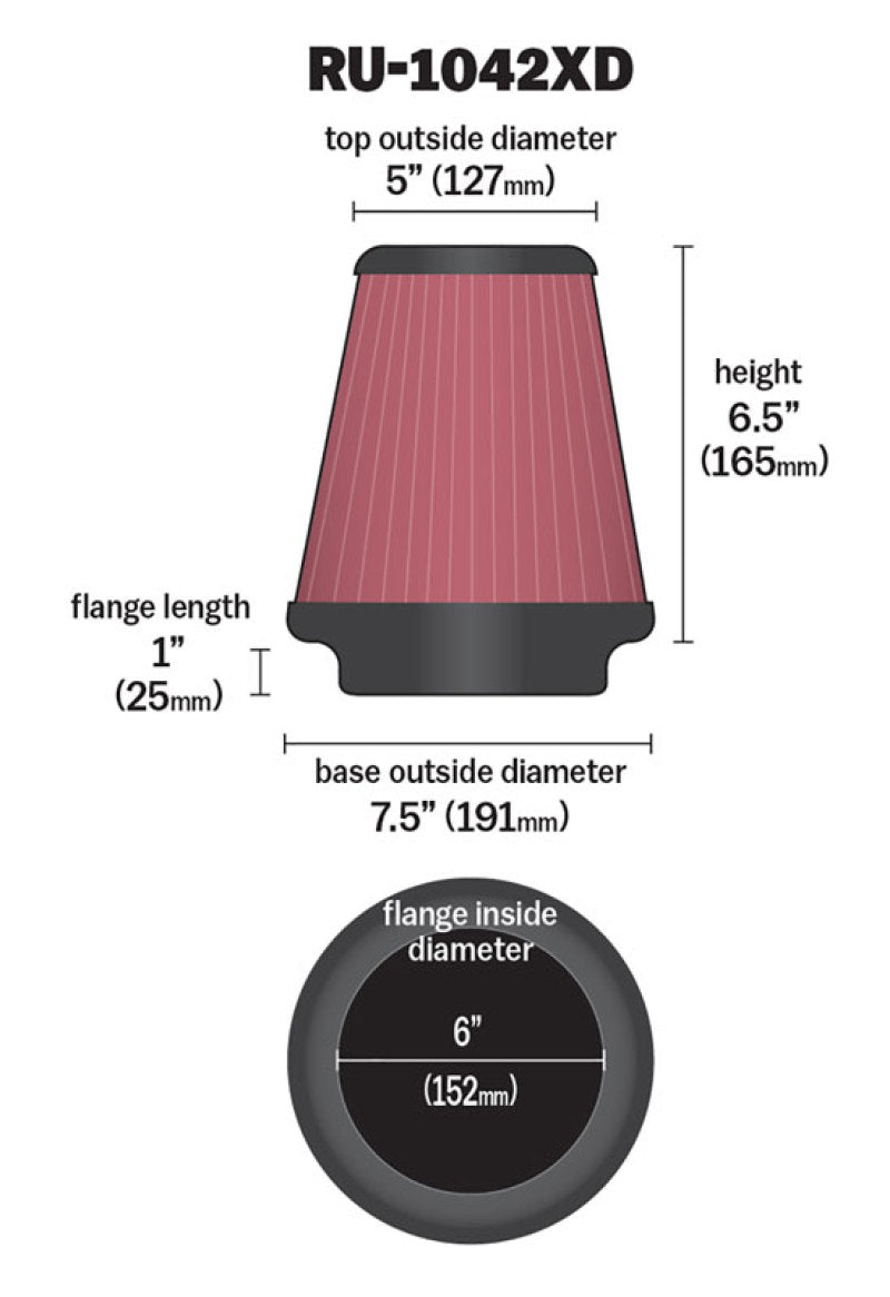 K&N Universal Clamp-On Air Filter 6in FLG / 7-1/2in B / 5in T / 6-1/2in H-thumbmail-12