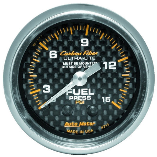 Autometer Carbon Fiber 52mm 15 PSI Mechanical Fuel Pressure Gauge