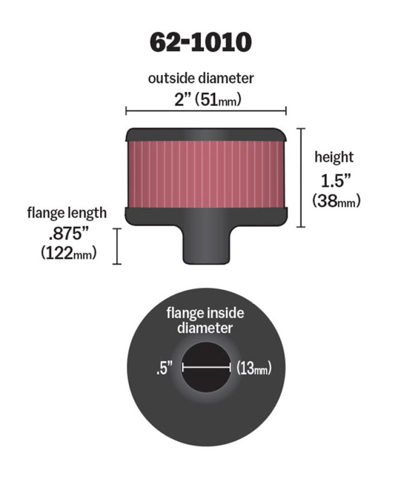 K&N Steel Base Crankcase Vent Filter .5in Vent OD x 2in OD x 1.5in Height-thumbmail-13