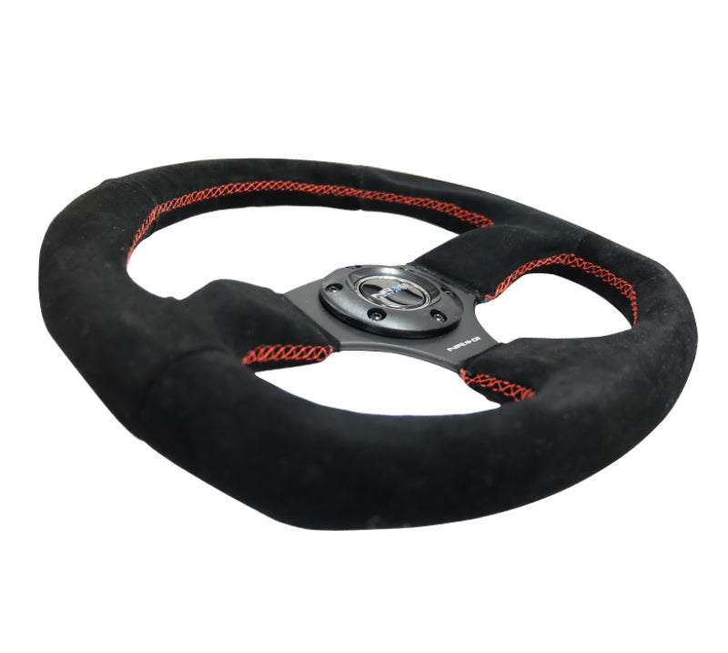 NRG Reinforced Steering Wheel (320mm Horizontal / 330mm Vertical) Suede w/Red Stitch-thumbmail-6