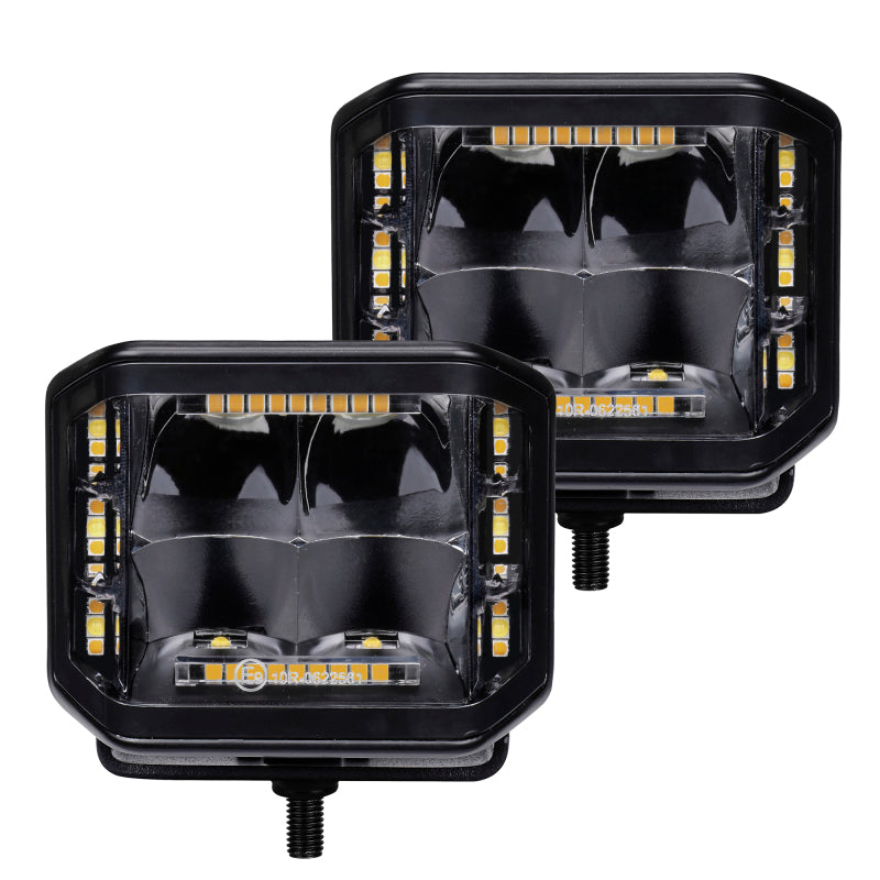 Go Rhino Xplor Blackout Combo Series Cube Sideline LED Spot Lights w/ Amber 4x3 - Blk (Pair)-thumbmail-2