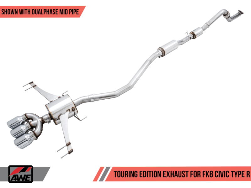 AWE Tuning 2017+ Honda Civic Type R Touring Edition Exhaust w/Front & Mid Pipes - Chrome Silver Tips-thumbmail-7