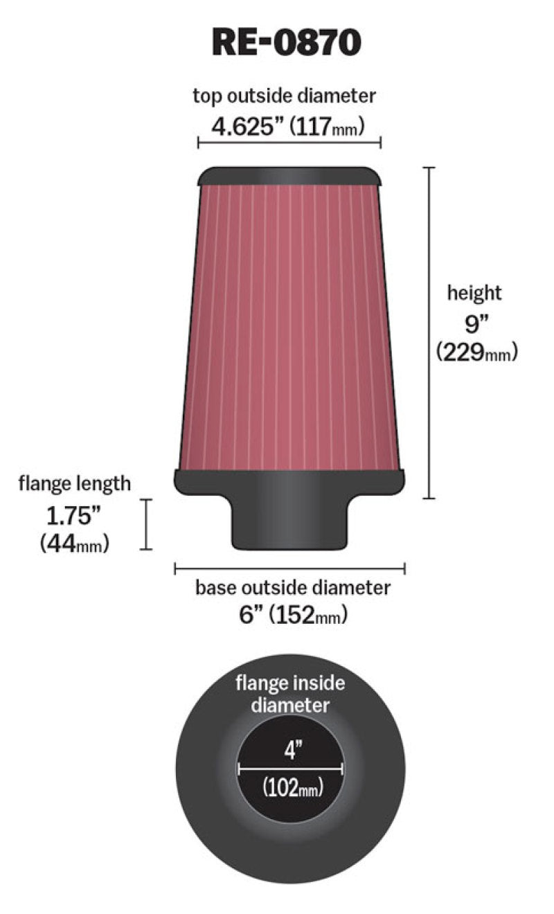 K&N Universal Rubber Filter 4inch FLG / 6inch OD-B / 4-5/8inch OD-T / 9inch H-thumbmail-5