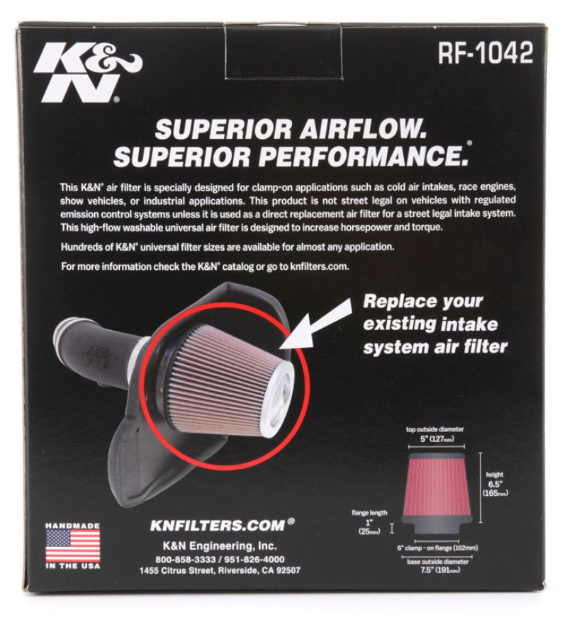 K&N Round Tapered Universal Air Filter 6in Flange ID x 7.5in Base OD x 5in Top OD x 6.5in Height-thumbmail-17