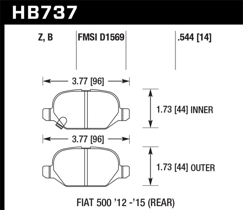 Hawk 12-15 Fiat 500 Abarth Rear HPS 5.0 Brake Pads-thumbmail-5