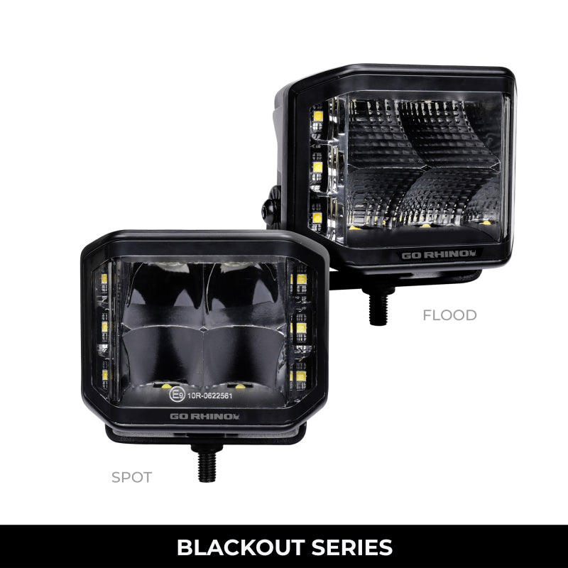 Go Rhino Xplor Blackout Series Cube LED Sideline Spot Light Kit (Surface Mount) 4x3 - Blk (Pair)-thumbmail-3