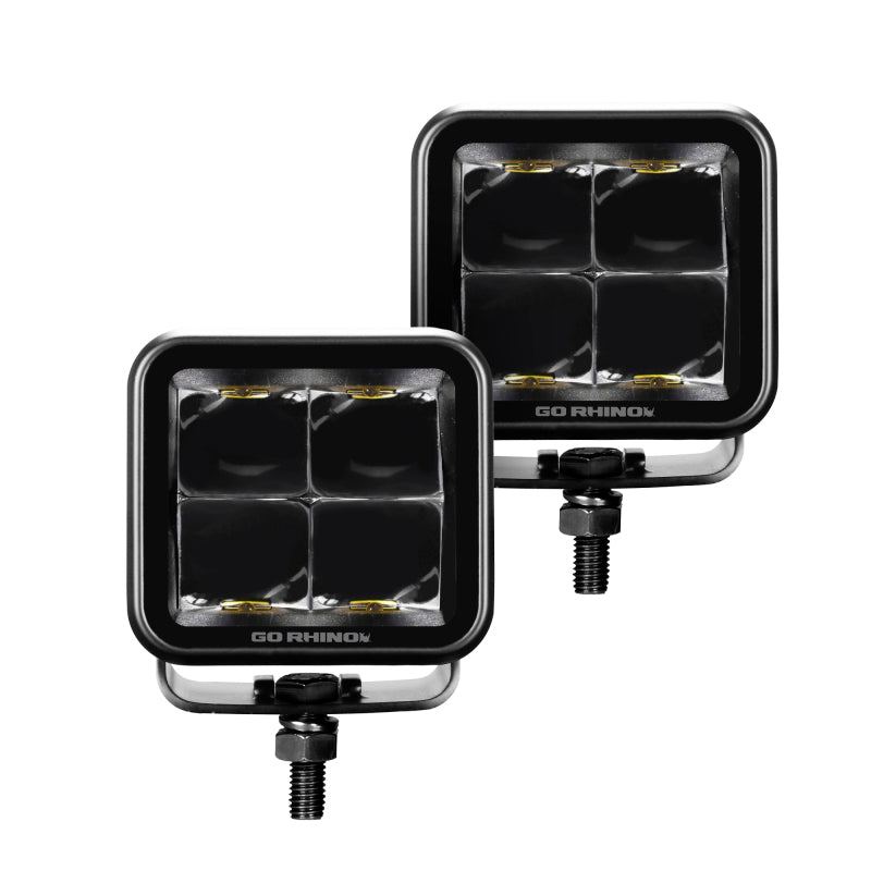 Go Rhino Xplor Blackout Series Cube LED Spot Light Kit (Surface/Threaded Stud Mnt) 2x2 - Blk (Pair)-thumbmail-2