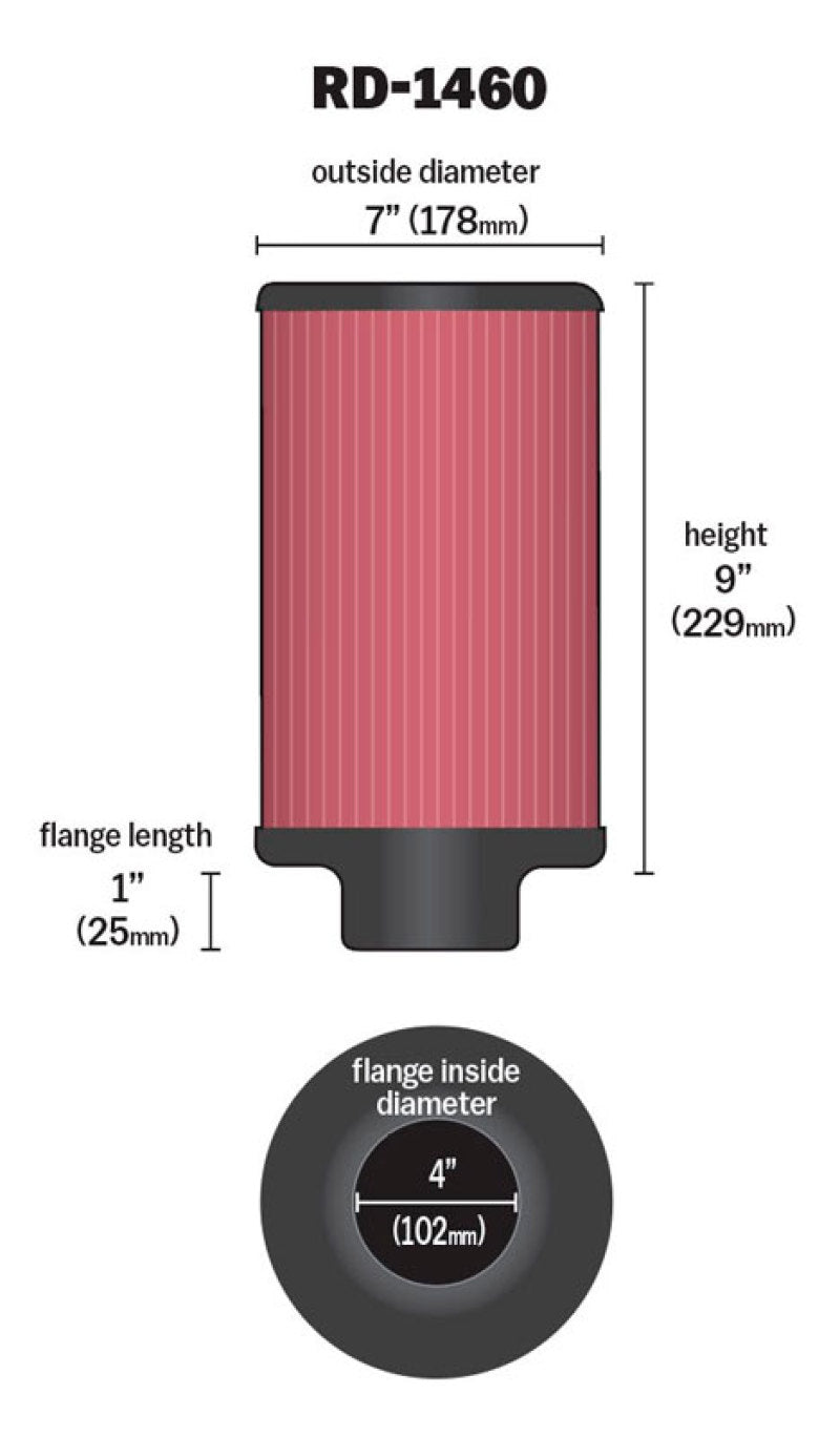 K&N Universal Air Filter 4in Flange ID 7in OD 9in Height-thumbmail-6