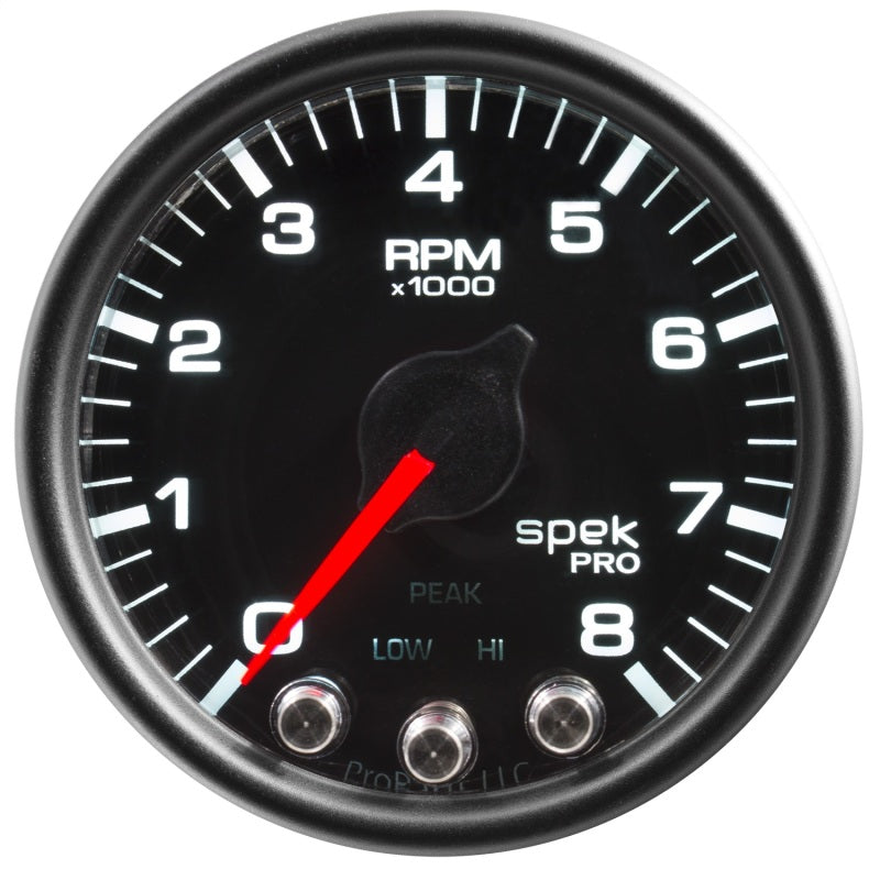 Autometer Spek-Pro Gauge Tach 2 1/16in 8K Rpm W/ Shift Light & Peak Mem Blk/Blk