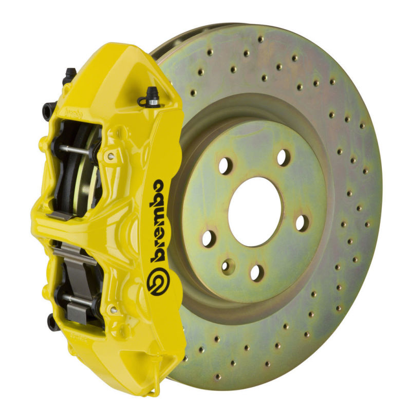 Brembo 05-14 Mustang GT Excl non-ABS Equipped Fr GT BBK 6Pist Cast 355x32 1pc Rtr Drill-Yellow-thumbmail-1