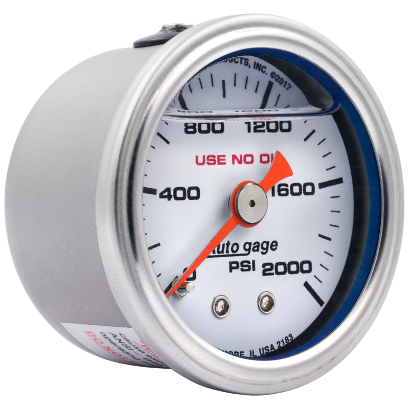 Autometer AutoGage 1.5in Liquid Filled Mechanical 0-2000 PSI Fuel Pressure Gauge - White-thumbmail-4