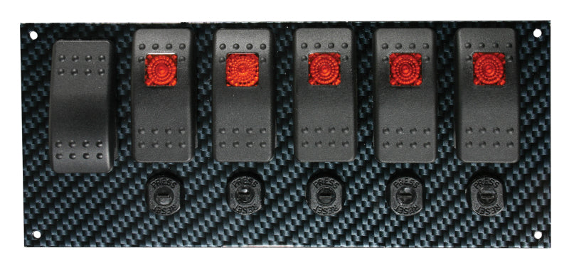 Moroso Rocker Switch Panel - Dash Mount - LED - 8in x 3-13/32in - Grey/Black Fiber Design-thumbmail-1