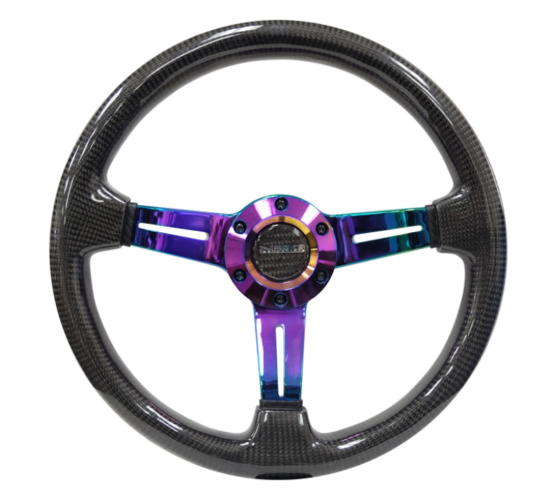 NRG Carbon Fiber Steering Wheel (350mm / 1.5in. Deep) Neochrome 3-Spoke Design w/Slit Cuts-thumbmail-4