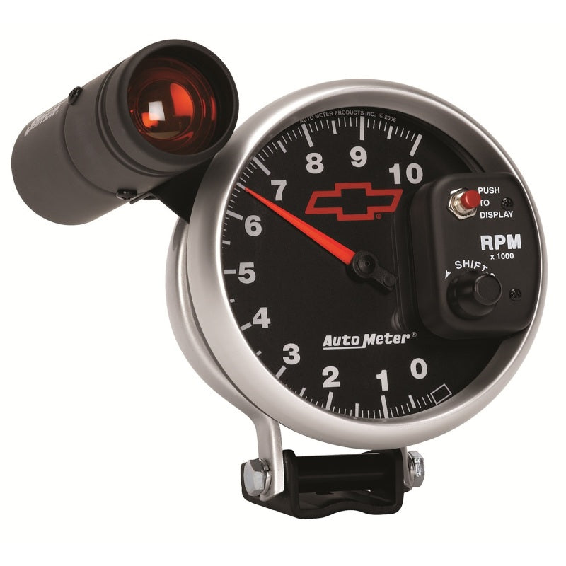 Autometer GM Bowtie Black 5in 10000 RPM Pedestal Electronic Tachometer w/ Ext Shift Light-thumbmail-5