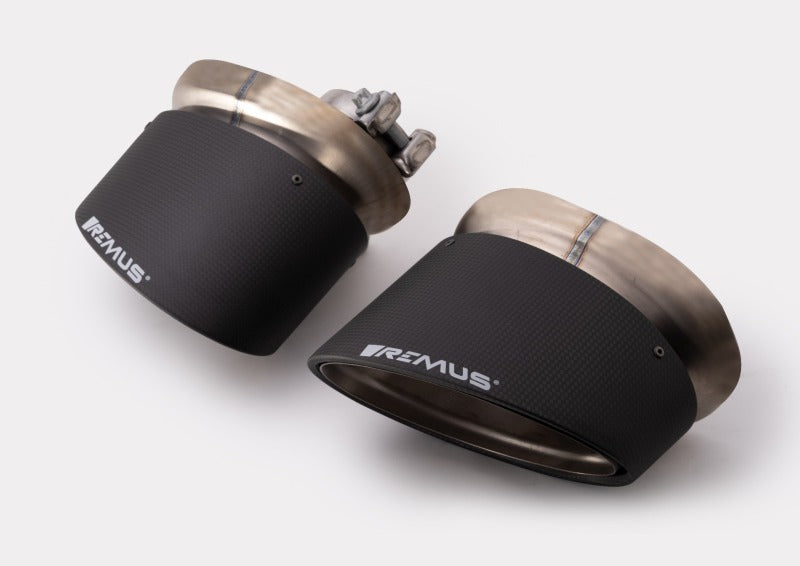 Remus Carbon 175x108mm Angled Titanium Internals w/Adj Clamp Tail Pipe Set (Pair)-thumbmail-1