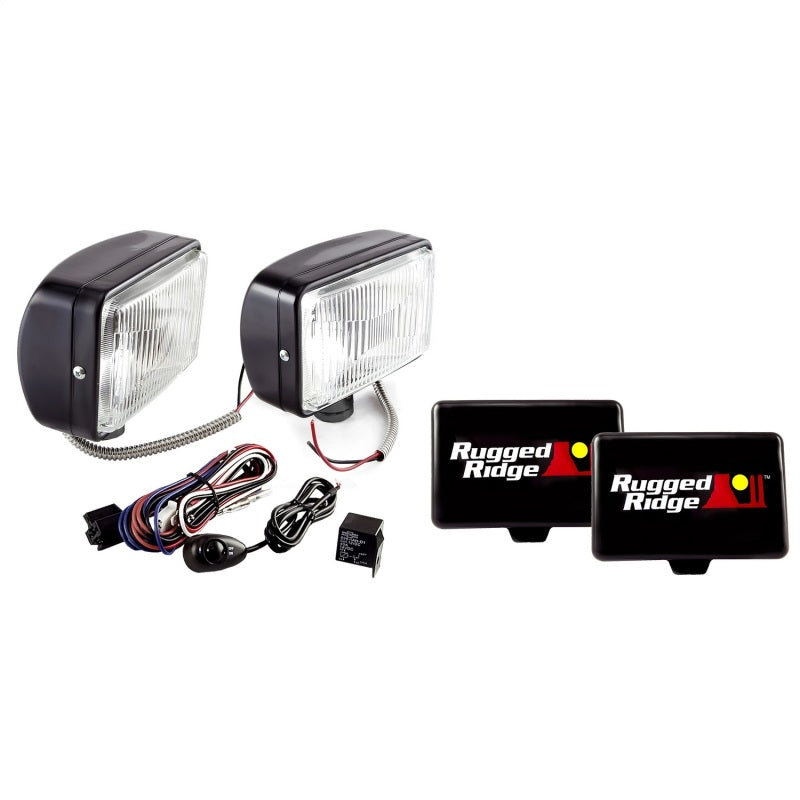 Rugged Ridge 5x7-In Halogen Fog Light Kit Black Steel Housings-thumbmail-2