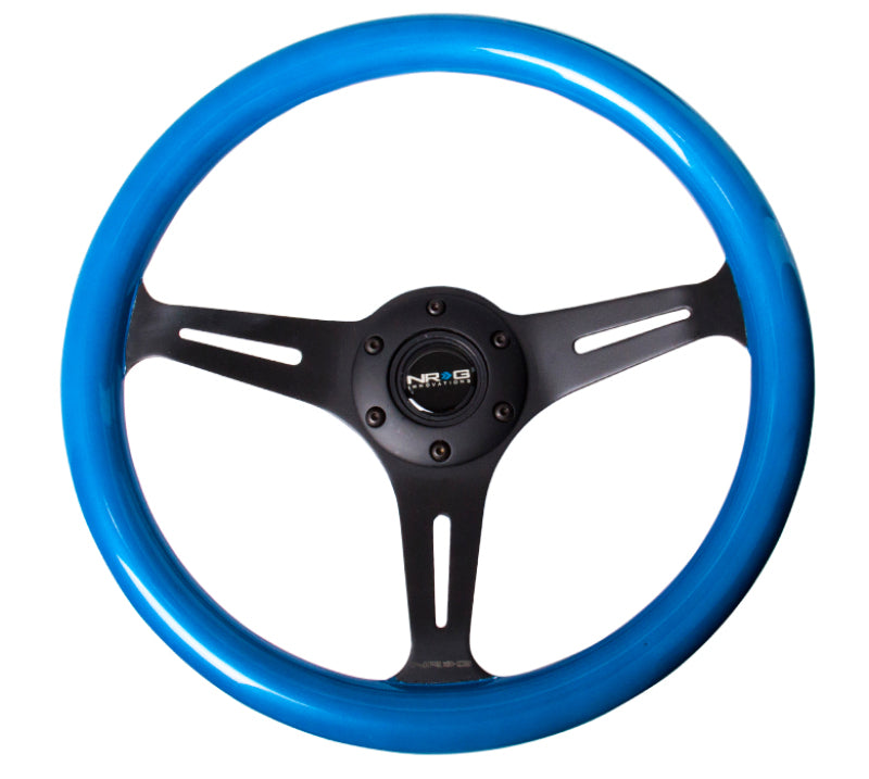 NRG Classic Wood Grain Steering Wheel (350mm) Blue Pearl/Flake Paint w/Black 3-Spoke Center-thumbmail-3