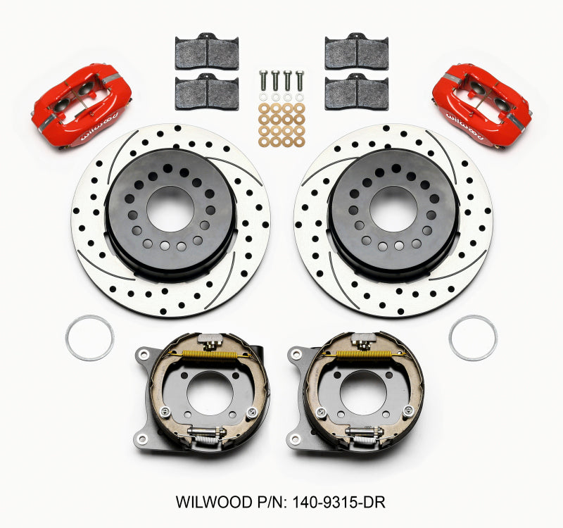 Wilwood Forged Dynalite P/S Park Brake Kit Drilled Red 12 Bolt 2.75in offset Staggered Shock-thumbmail-1