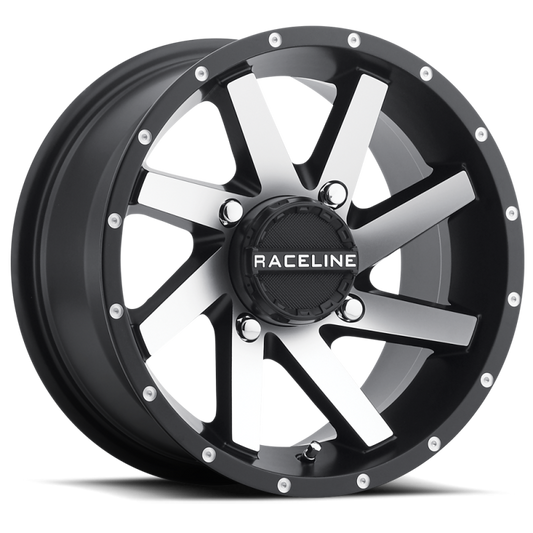 Raceline A82M Twist 14x7in / 4x110 BP / 10mm Offset / 83.8mm Bore - Black & Machined Wheel