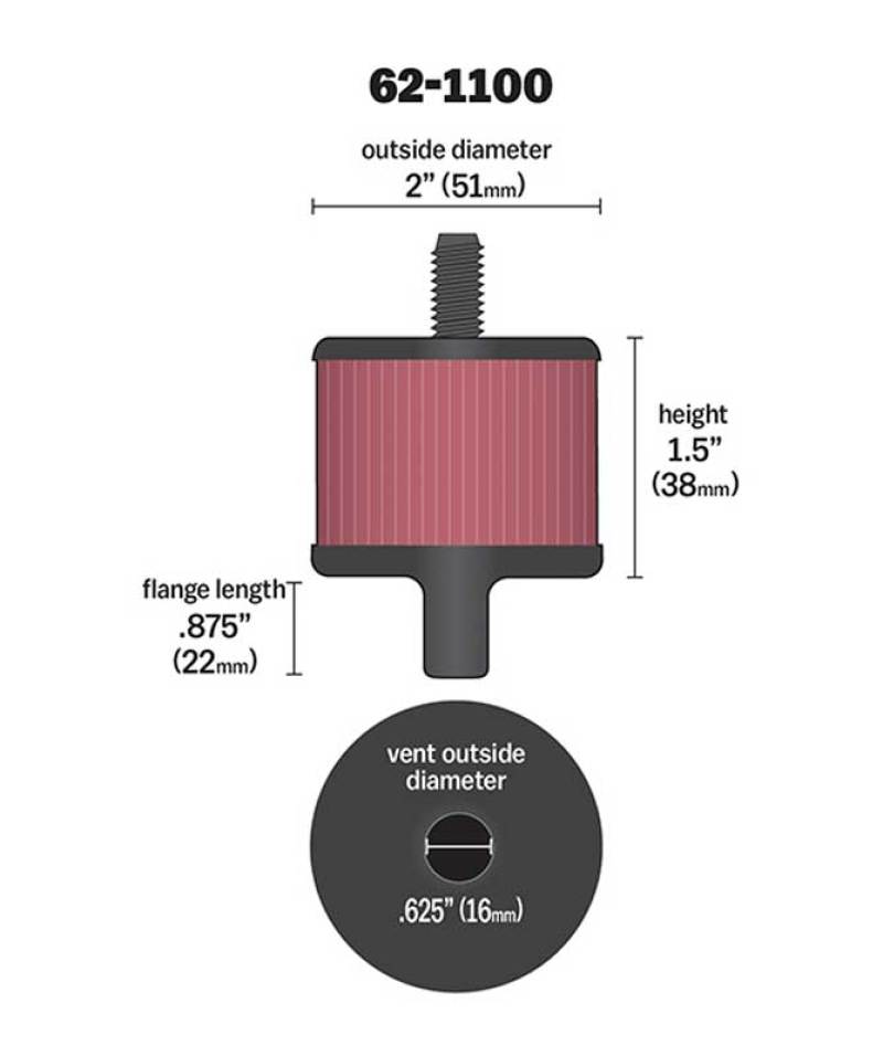 K&N Steel Base Crankcase Vent Filter 0.5in Vent OD x 2in OD x 1.5in Height-thumbmail-15