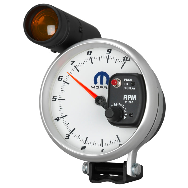 AutoMeter Gauge Tachometer 5in. 10K RPM Pedestal W/ Ext. Shift-Lite White Mopar-thumbmail-4
