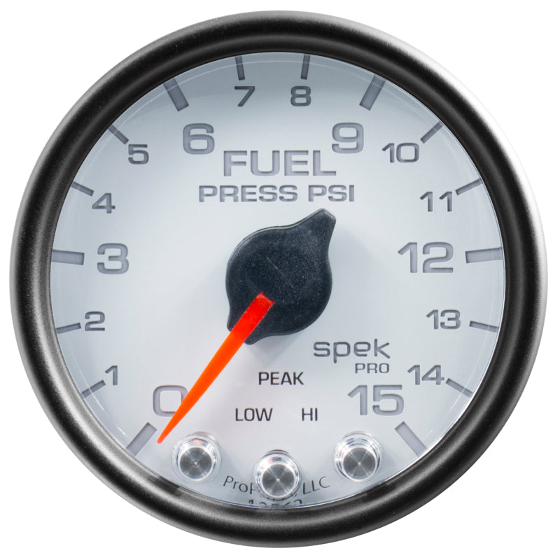 Autometer Spek-Pro Gauge Fuel Press 2 1/16in 15psi Stepper Motor W/Peak & Warn Wht/Blk-thumbmail-3
