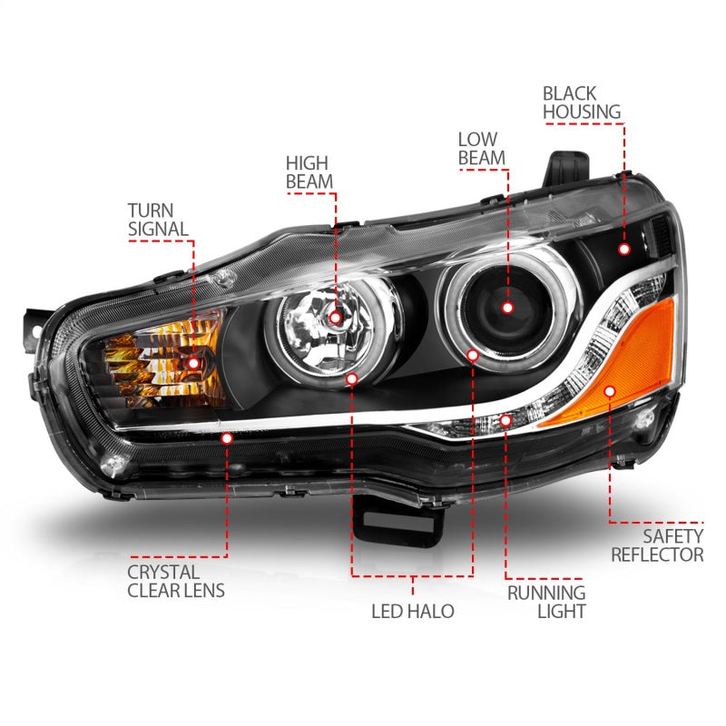 ANZO 2008-2015 Mitsubishi Lancer Projector Headlights w/ Halo Black (CCFL)-thumbmail-13