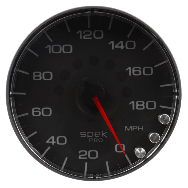 Autometer Spek-Pro Gauge Speedometer 5in 180 Mph Elec. Programmable Black/Black-thumbmail-4