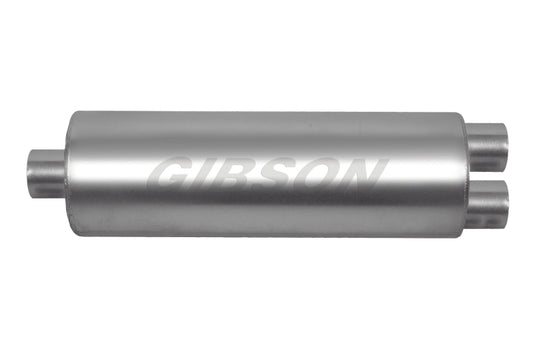 Gibson SFT Superflow Offset/Dual Round Muffler - 8x24in/3in Inlet/2.25in Outlet - Stainless