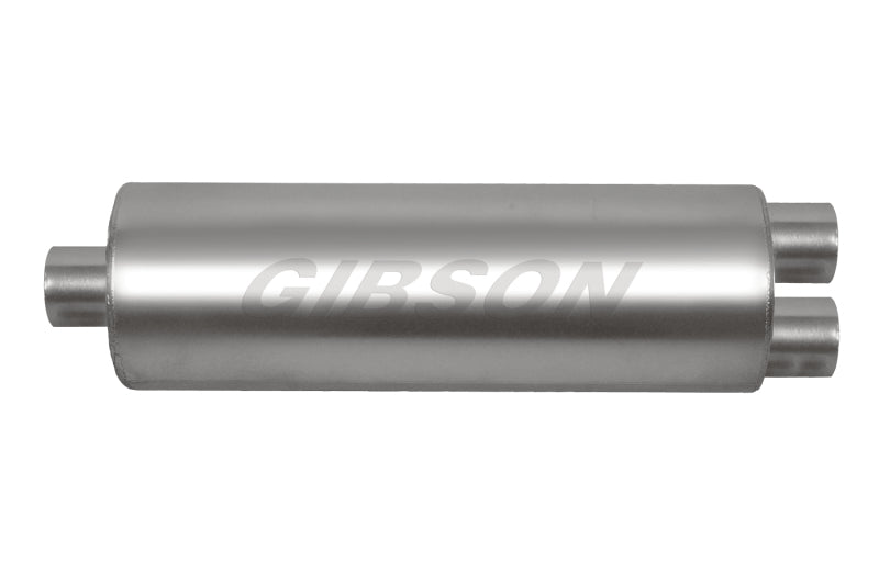 Gibson SFT Superflow Center/Dual Round Muffler - 7x24in/3in Inlet/2.5in Outlet - Stainless-thumbmail-1