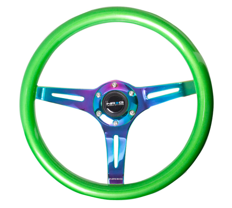 NRG Classic Wood Grain Steering Wheel (350mm) Green Pearl/Flake Paint w/Neochrome 3-Spoke Center-thumbmail-2