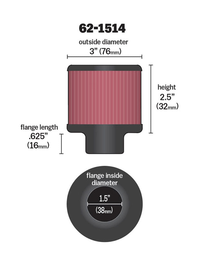 K&N 1.5in Flange ID x 3in OD x 2.5in Height Clamp On Crankcase Vent Filter-thumbmail-4