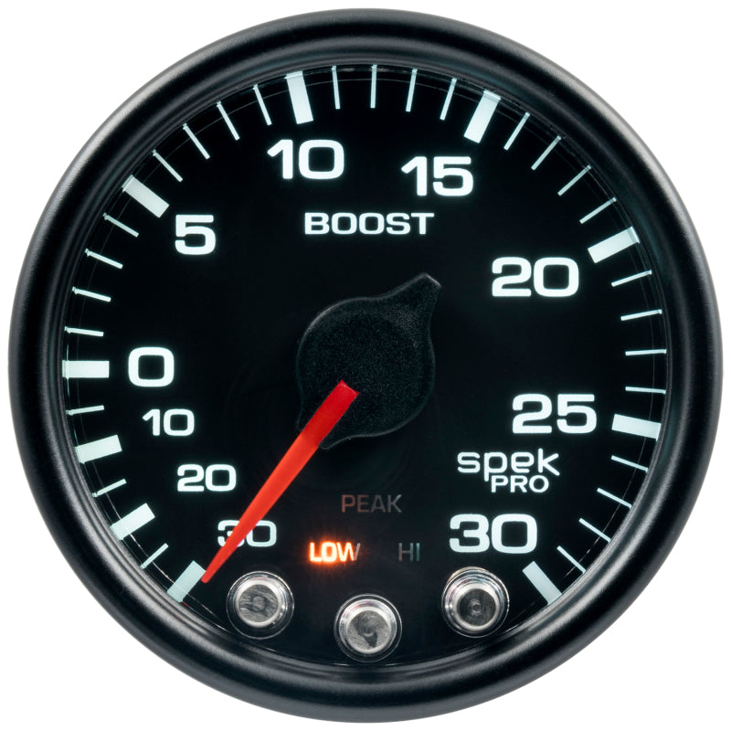 Autometer Spek-Pro Gauge Vac/Boost 2 1/16in 30Inhg-30psi Stepper Motor W/Peak & Warn Black/Black-thumbmail-3