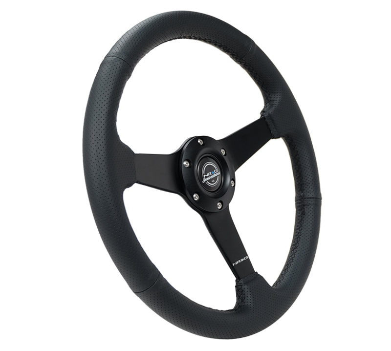 NRG Sport Steering Wheel (350mm / 1.5in Deep) Black Leather Black Stitch w/Matte Black Solid Spokes-thumbmail-4