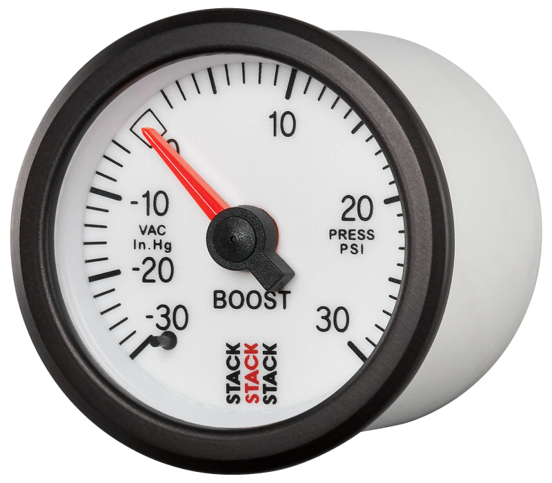 Autometer Stack 52mm -30INHG to +30 PSI (Incl T-Fitting) Mechanical Boost Pressure Gauge - White-thumbmail-6