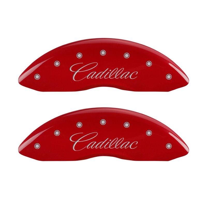 MGP 4 Caliper Covers Engraved Front & Rear Cursive/Cadillac Red finish silver ch-thumbmail-3