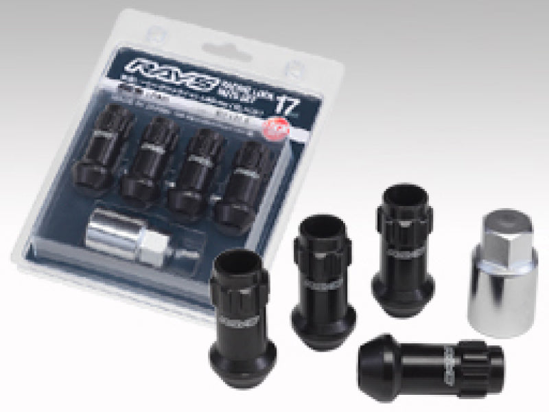 Rays 17 Hex Racing Lock Nut Set L48 Long Type 12x1.25 - Black Chromate (4 Pieces)-thumbmail-1