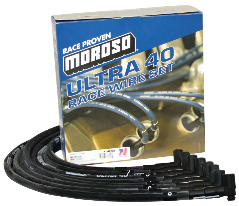 Moroso Chevrolet Small Block (w/Jesel) Ignition Wire Set - Ultra 40 - Sleeved - 90 Degree - Black-thumbmail-1