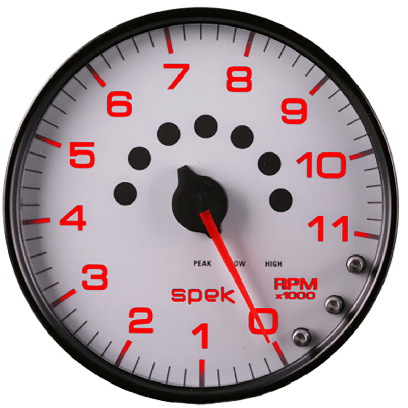 Autometer Spek-Pro Gauge Tachometer 5in 11K Rpm W/Shift Light & Peak Mem White/Black-thumbmail-9