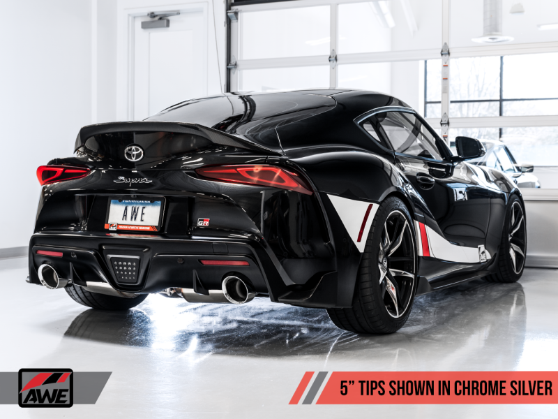 AWE 2020 Toyota Supra A90 Resonated Touring Edition Exhaust - 5in Chrome Silver Tips-thumbmail-9