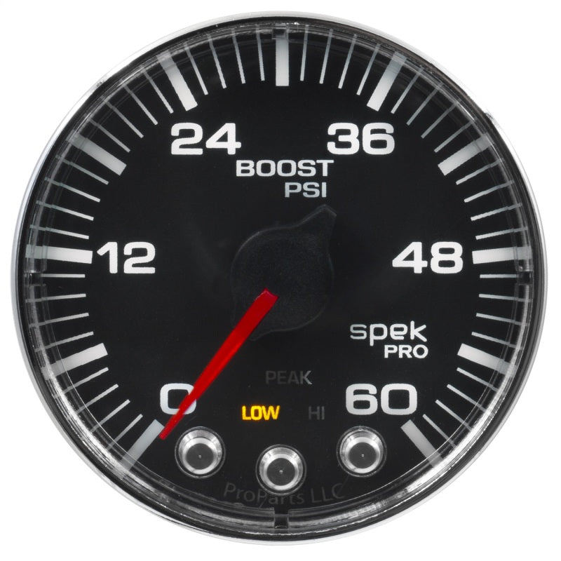 Autometer Spek-Pro Gauge Boost 2 1/16in 60psi Stepper Motor W/Peak & Warn Blk/Chrm-thumbmail-3