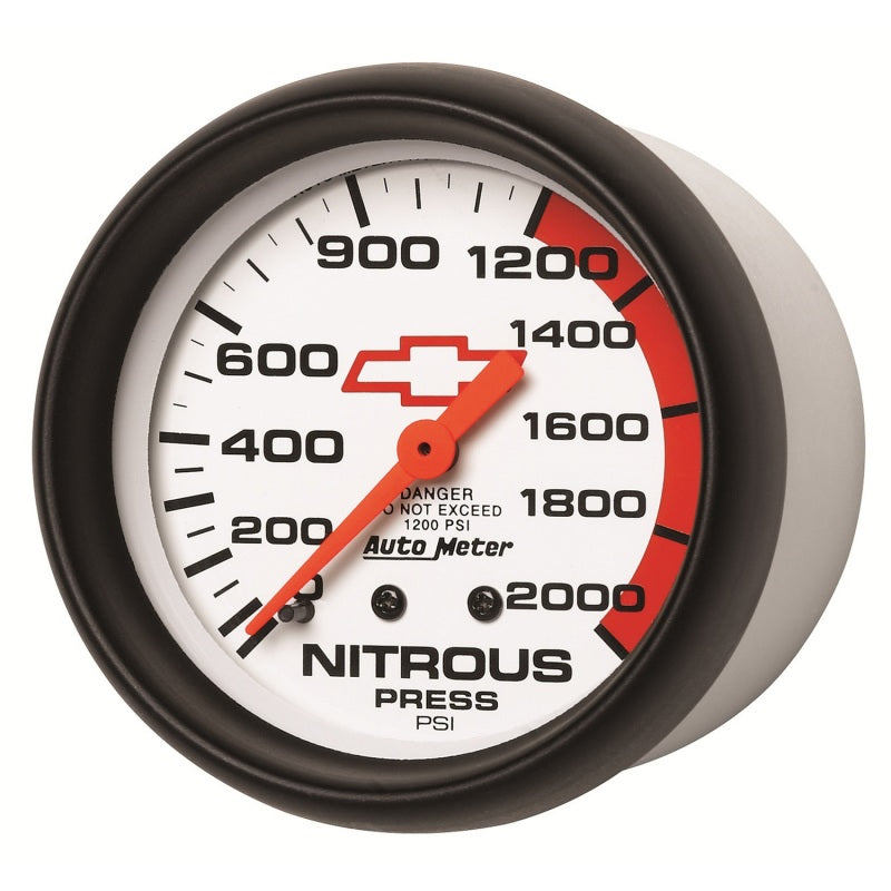 AutoMeter Gauge Nitrous Pressure 2-5/8in. 2000PSI Mechanical Chevy Red Bowtie White-thumbmail-3